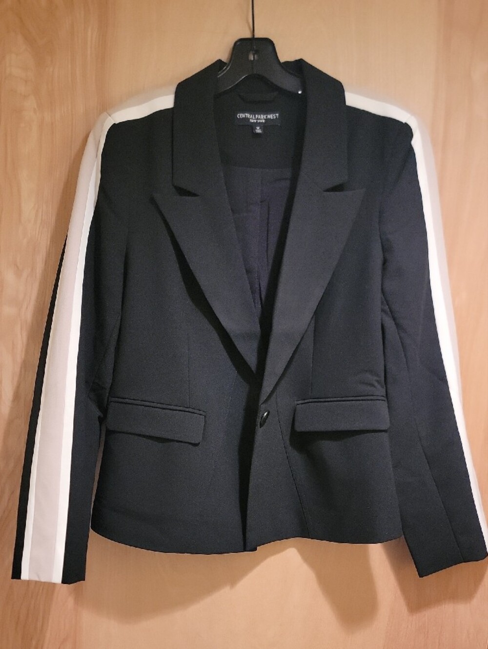 Central Park West Black Two-Piece Pantsuit with Cream and Tan Stripes - Picture 13 of 17